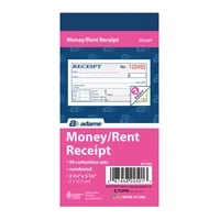 Adams Money/Rent Receipt Book, 2-Part Carbonless Forms, White/Canary, 2-3/4 x 5-3/8 in., 50 Sets