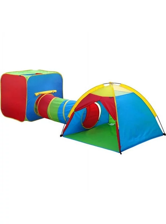GigaTent 3 in 1 Tunnel One Cube One Dome Tent & One Tunnel Polyester Play Tent, Multi-color