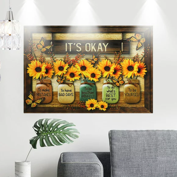Sunflower Canvas Wall Art, EEEkit 11.81x17.72in	Rustic Wall Art Vintage Sunflower Canvas Wall Decor Flowers Abstract Paintings Frameless Picture Prints Artwork for Office Kitchen Room Decor