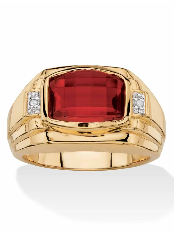 PalmBeach Jewelry Men's 2.77 TCW Cushion-Cut Created Red Ruby or Blue Sapphire and Diamond Accent Ring Yellow Gold-Plated