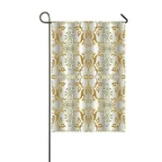 ABPHQTO Baroque Pattern White Floral Damask Home Outdoor Garden Flag House Banner Size 12x18 Inch