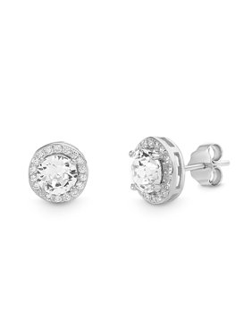 Faceted Crystal Round Halo Earring in Sterling Silver made with Swarovski Crystals