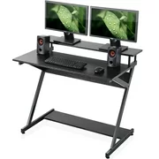 FITUEYES Computer Desk with Monitor Stand, Gaming Table Studying Writing Desk Workstation with Hutch for Office & Home CD310001WB