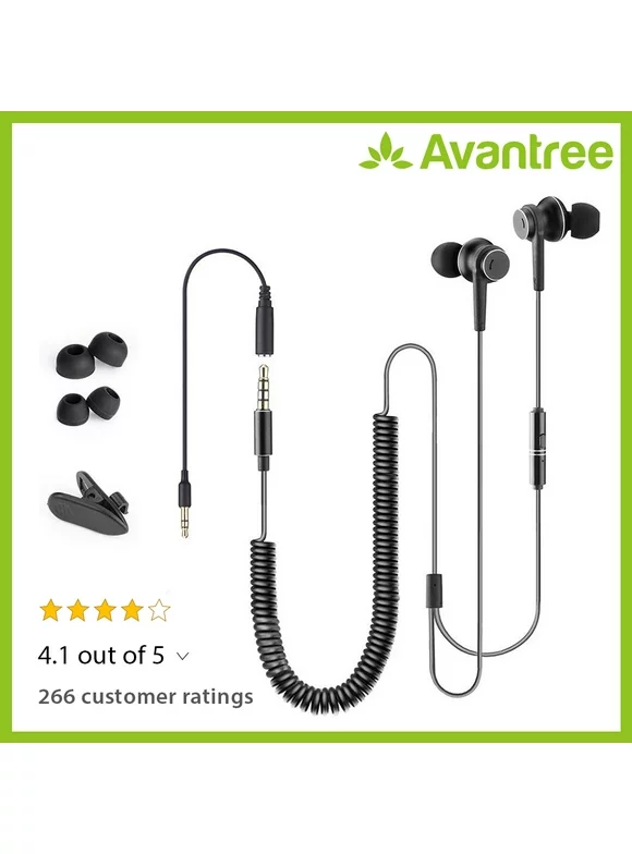 Avantree Long Cord Headphones for TV PC, 12ft / 3.5mm Extension Cable Earbuds Earphones, 3.5mm Audio Output, Metal Stereo In-ear Wired Bass Headset with Spring Coil Wire - HF027