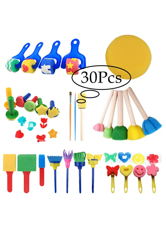 LNKOO 30 pcs Washable Paint Brushes Set for Toddler Kids Early Learning Toys Finger Paints sponges Art Supplies Gifts -nontoxic-100% Baby Safe
