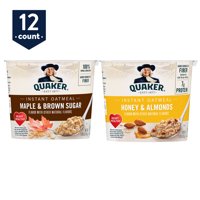 Quaker, Instant Oatmeal Express Cups, Maple & Brown Sugar and Honey & Almond Variety Pack, 12 Cups