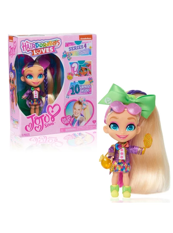 JoJo Siwa Hairdorables Loves JoJo Limited Edition Collectible Doll, Series 4, Candy Time, Includes 10 Surprises,  Kids Toys for Ages 3 Up, Gifts and Presents