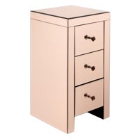 UBesGoo Mirrored Nightstand End Tables Bedside Table,Mirrored Accent Table,Smooth Mirror Finish with Crystal-Style Knobs for Bedroom, Living Room, Champagne Pink