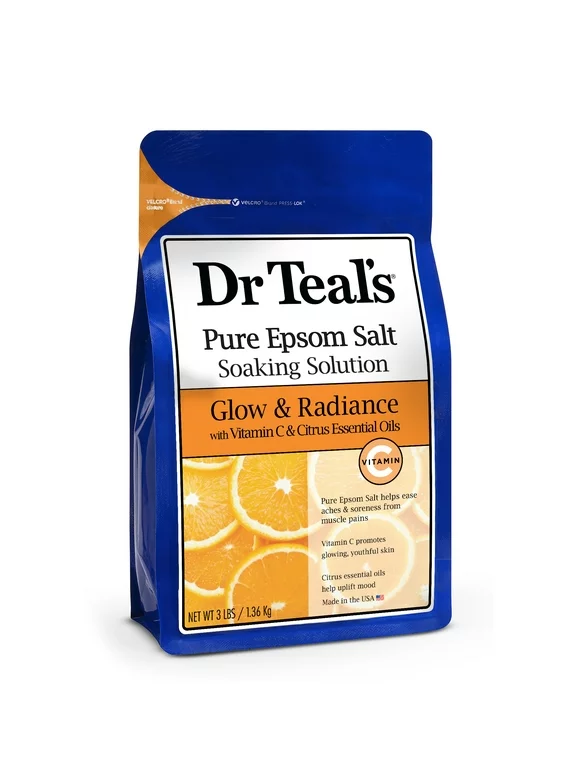 Dr Teal's Pure Epsom Salt Soak, Glow & Radiance with Vitamin C & Citrus Essential Oils, 3 lbs