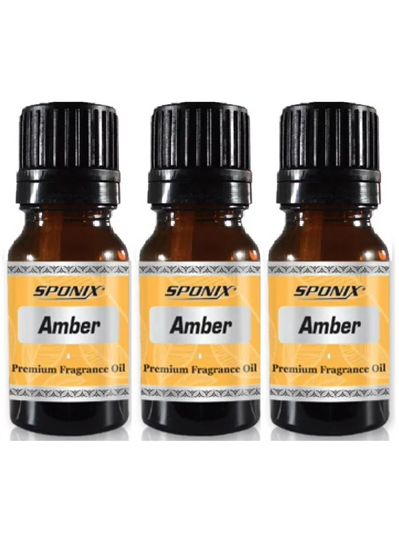 Amber Fragrance Oil 10 ml / 0.33 fl oz Aromatherapy - 100% Pure by Sponix Made in USA Pack of 3