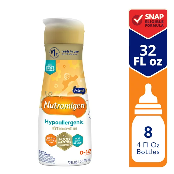 Enfamil Nutramigen Infant Formula, Hypoallergenic and Lactose Free Formula with Enflora LGG, Fast Relief from Severe Crying and Colic, Ready-to-Use Liquid, 32 Fl Oz