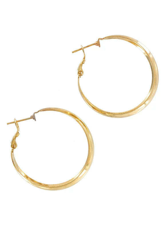 Pierced Earrings Hoop Yellow Gold Tone Lightweight 1 3/8" Ladies Adult Female Women