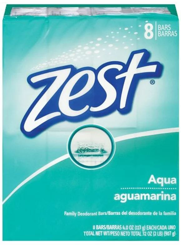 Zest Aqua Refreshing Deodorant Bar Soap, 4 Oz, Family Set of 8 Bars