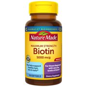 Nature Made Maximum Strength Biotin 5000 mcg Softgels, 120 Count Value Size for Supporting Healthy Hair, Skin and Nails