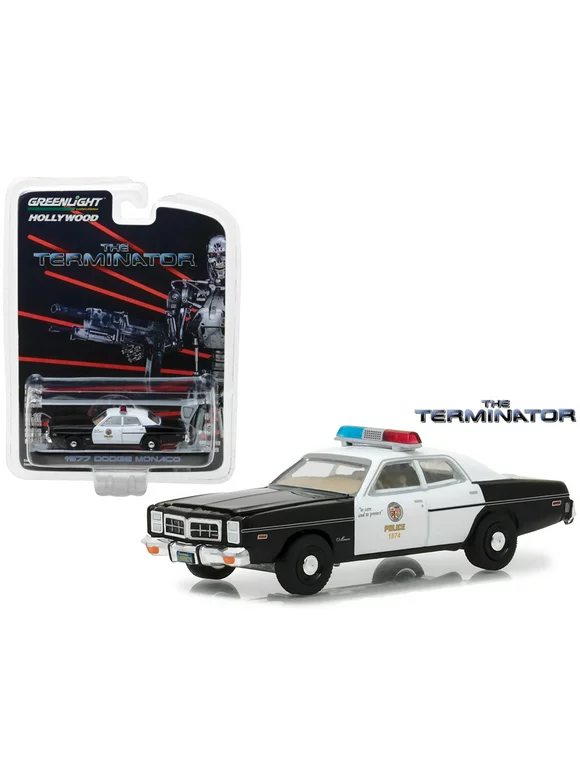 1977 Dodge Monaco "Metropolitan Police" Black and White "The Terminator" (1984) Movie 1/64 Diecast Model Car by Greenlight