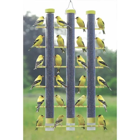 Songbird Essentials Bird Feeder Bird Seed Thistle Finch Feeder 3 Tube Yellow