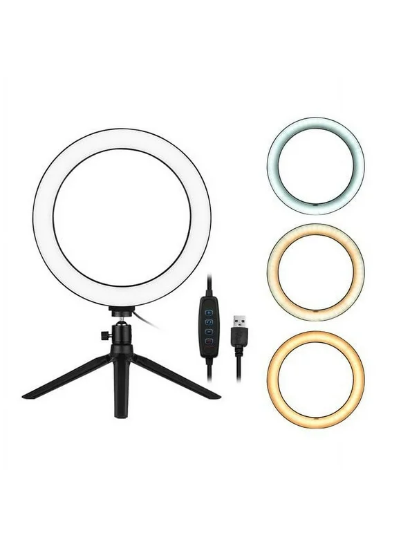 10 Inch LED Ring Light with Tripod Stand 3200K-5500K Dimmable Table Camera Light Lamp for YouTube Video Photo Studio