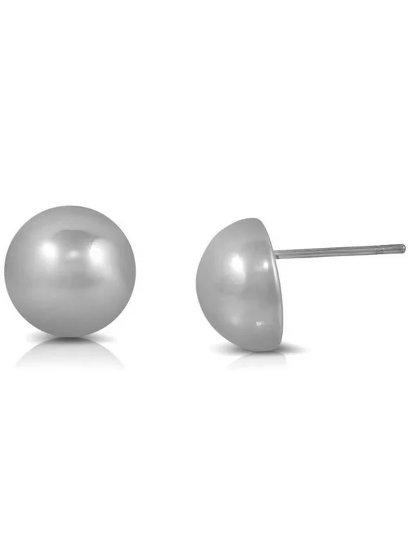 High Polished Plain Simple Stud Earrings With Half Round Ball 10Mm, 0.4" Inch