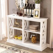 Console Table with 3-Tier Open Storage Spaces and X Legs, Narrow Sofa Entry Table for Living Room, Entryway and Hallway (White)