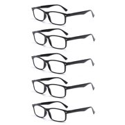 Reading Glasses EYE ZOOM 5 Pack Rectangular Vintage Plastic Frame Readers for Men and Women, Black, +2.00