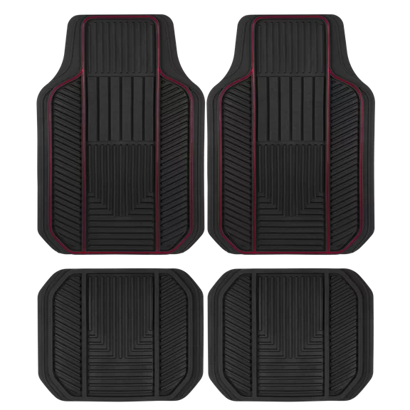 Auto Drive 4PC Rubber Floor Mats Hybrid Sports Red - Universal Fit