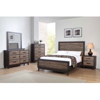 Contemporary Style Queen 4Pc Bed Set Dresser Mirror Nightstand Two-Tone Color Furniture Set