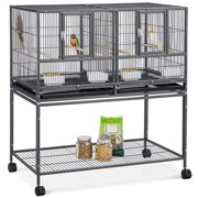 Yaheetech Stackable Wide Bird Cage Divided Breeder Cage for Small Birds Lovebirds Finch Canaries Parakeets Cockatiels Budgies Metal Bird Cage with Rolling Stand