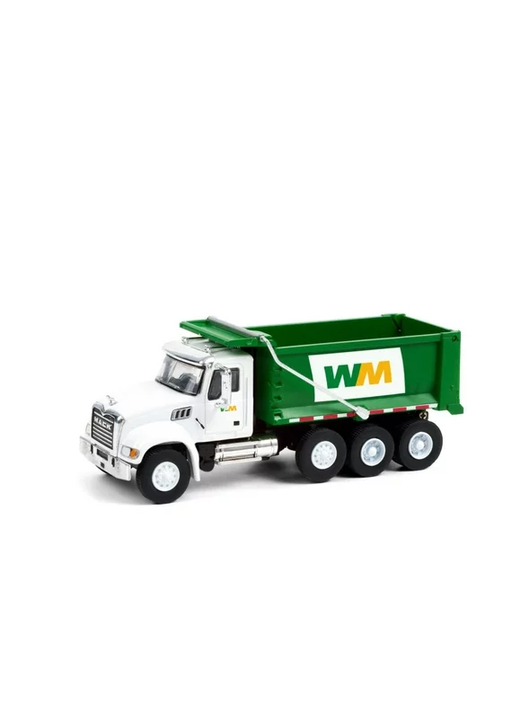 Waste Management 2020 Mack Granite Dump Truck, White and Green - Greenlight 45120B/48 - 1/64 scale Diecast Model Toy Car
