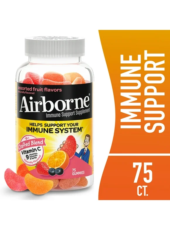 Airborne Assorted Fruit Flavored Gummies, 75 count - 750mg of Vitamin C and Minerals & Herbs Immune Support (Packaging May Vary)