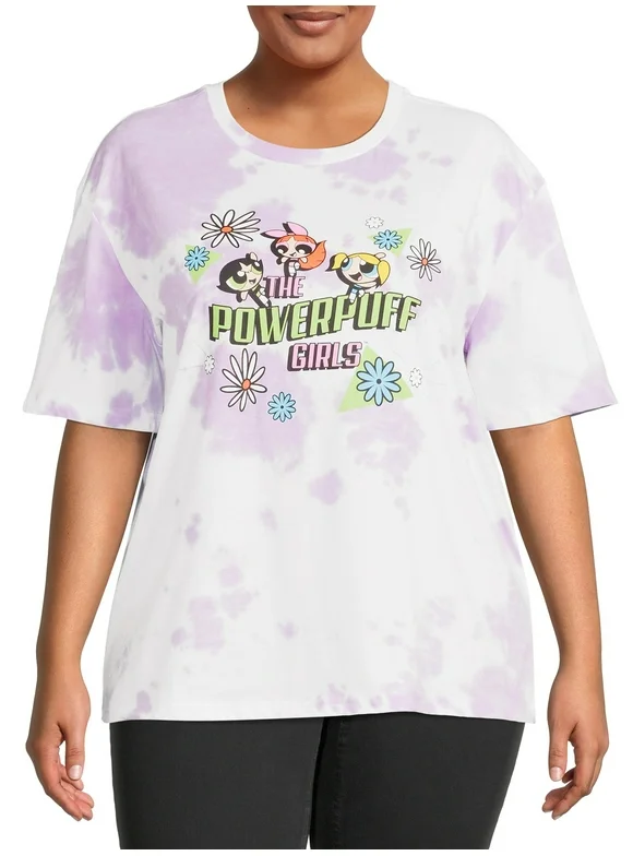 Licensed Graphics Juniors' Plus Size Tie-Dye Graphic Tee with Short Sleeves