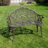 BELLEZE Antique Designed Rose Style Outdoor Patio Park Garden Bench Bronze Love Seat Cast Iron Backyard Porch Home Pool