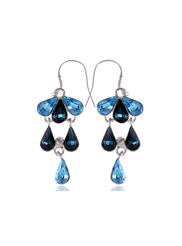 Swarovski Crystal Elements Blue Gradient Cascading Mermaid Seashell Earrings