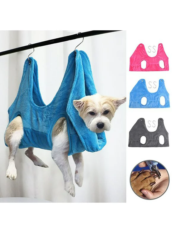 Prettyui Pet Hammock Helper Puppy Dog Cat Grooming Hammock Soft Restraint Bag Pets Nail Clip Trimming Washing Bathing Blue