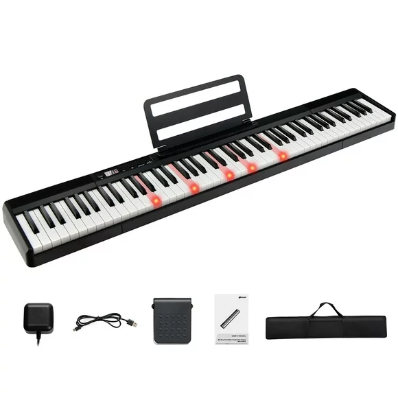 Gymax 88-Key Electric Lighted Piano Portable MIDI Keyboard Split Function Music Stand