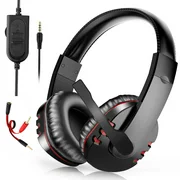 Stereo Gaming Headset for PS4, Xbox One, PC, Noise Cancelling Over Ear Headphones with Mic, Bass Surround, Soft Memory Earmuffs for Laptop Mac Nintendo Switch Games Phone