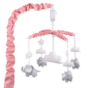 Coral Pink Digital Musical Crib Mobile With Elephants, Clouds & Stars by The Peanut Shell - Baby Girl Nursery Decor