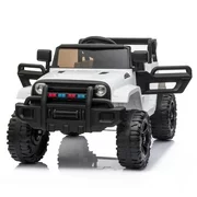 Ktaxon Ride On Truck 12V Rechargeable Battery Powered Kids Electric Double Drive Car w/ 2.4G RC, MP3 Player, LED Lights, 3 Speed - White