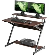 FITUEYES Computer Desk with Monitor Stand Gaming Table Sturdy Writing Desk Workstation with Hutch for Home and Office CD310004WB