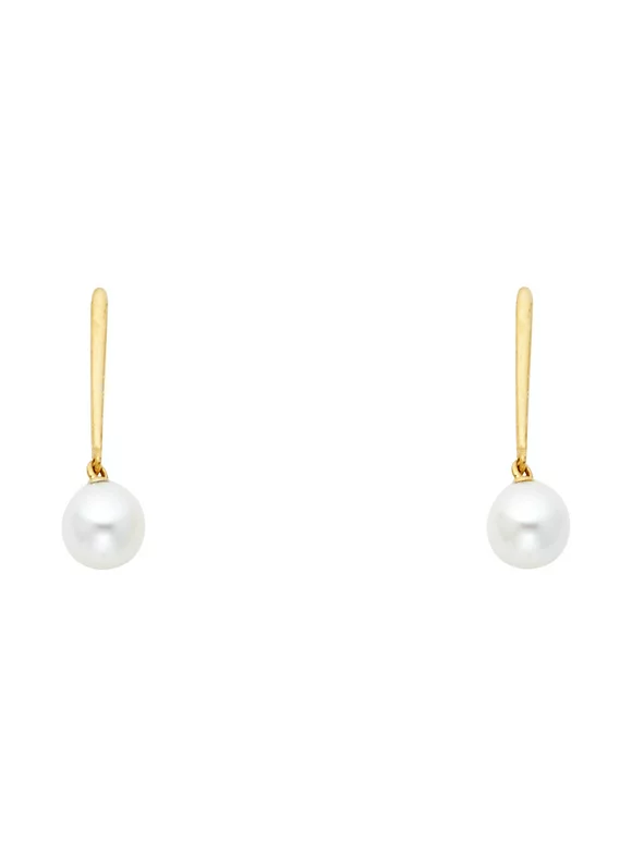 FB Jewels 14K Yellow Gold Pearl Dangle Womens Stud Earrings With Screw Backs