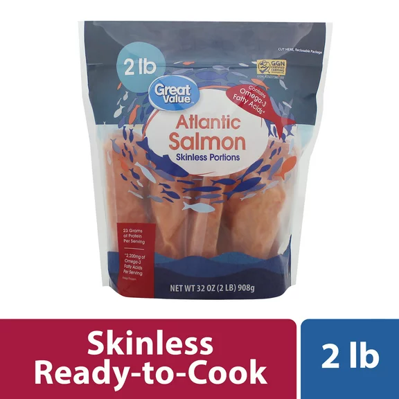 Great Value Skinless Atlantic Salmon Portions, 2 lb (Frozen)
