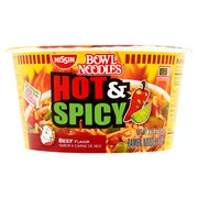 (12 pack) Nissin Bowl Noodles Hot & Spicy Beef Flavor Ramen Noodle Soup, 3.28 oz