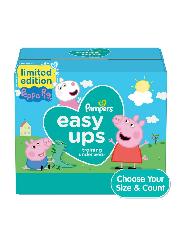 Pampers Easy Ups Girls Training Pants Peppa Pig, Size 3T-4T, 76 Count (Choose Your Size & Count)