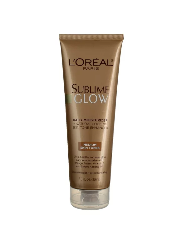 L'Oreal Paris Sunless Tanning Lotion, Sublime Glow Daily Moisturizer and Natural Skin Tone Enhancer, Medium, 8 fl oz