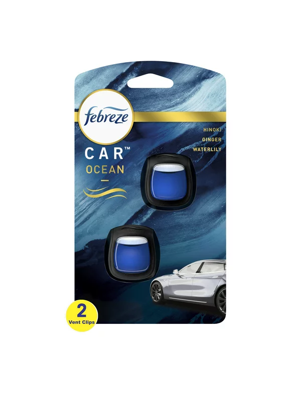 Febreze Car Ocean Scent Air Freshener Vent Clip, .07 oz. Car Vent Clip, Pack of 2