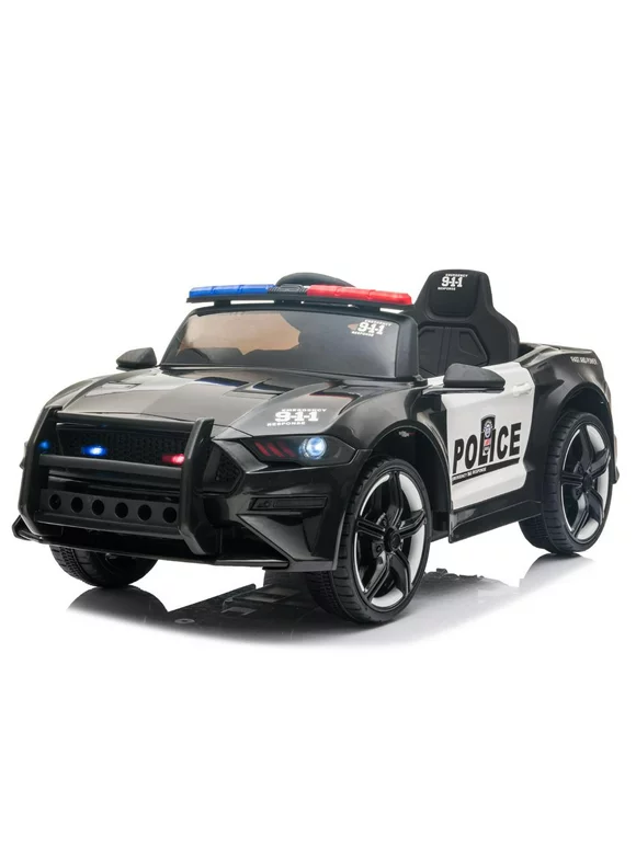SalonMore 12V Ride On Police Car w/ RC,Lights,Siren,Microphone Black