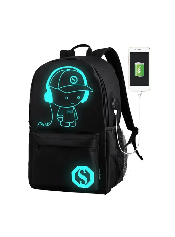 Anime Luminous Backpack Noctilucent School Bags Daypack with USB Charging Port Laptop Bag Handbag for Boys Girls Men Women(Black 2)