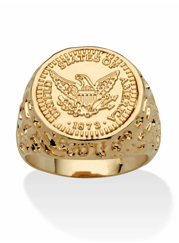 PalmBeach Jewelry Men's Gold-Plated American Eagle Coin Replica Nugget-Style Ring