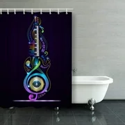 WOPOP Colorful Musical Collage Concept For Live Rock Jazz Blues Lounge Electronic Shower Curtain Bathroom Curtain 48x72 inches