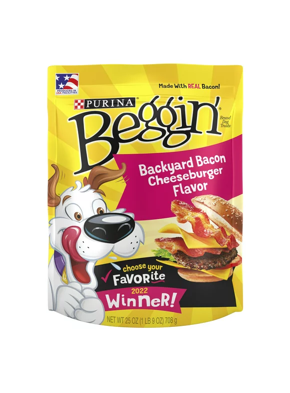 Purina Beggin Dog Treats, Backyard Bacon Cheeseburger Flavor, Dog Snack Chews, 25 oz Pouch