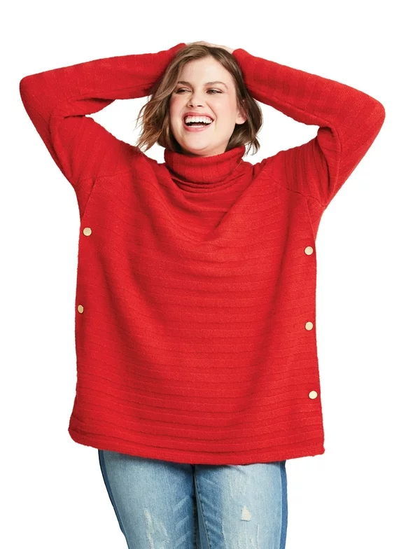 Ellos Women's Side Button Turtleneck Sweater Pullover